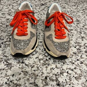 Sparkling Glitter Sneakers with Red Laces